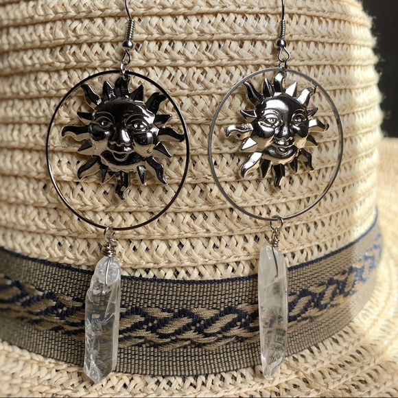 Sun & Raw Quartz Large Hoops - Picture 2 of 7